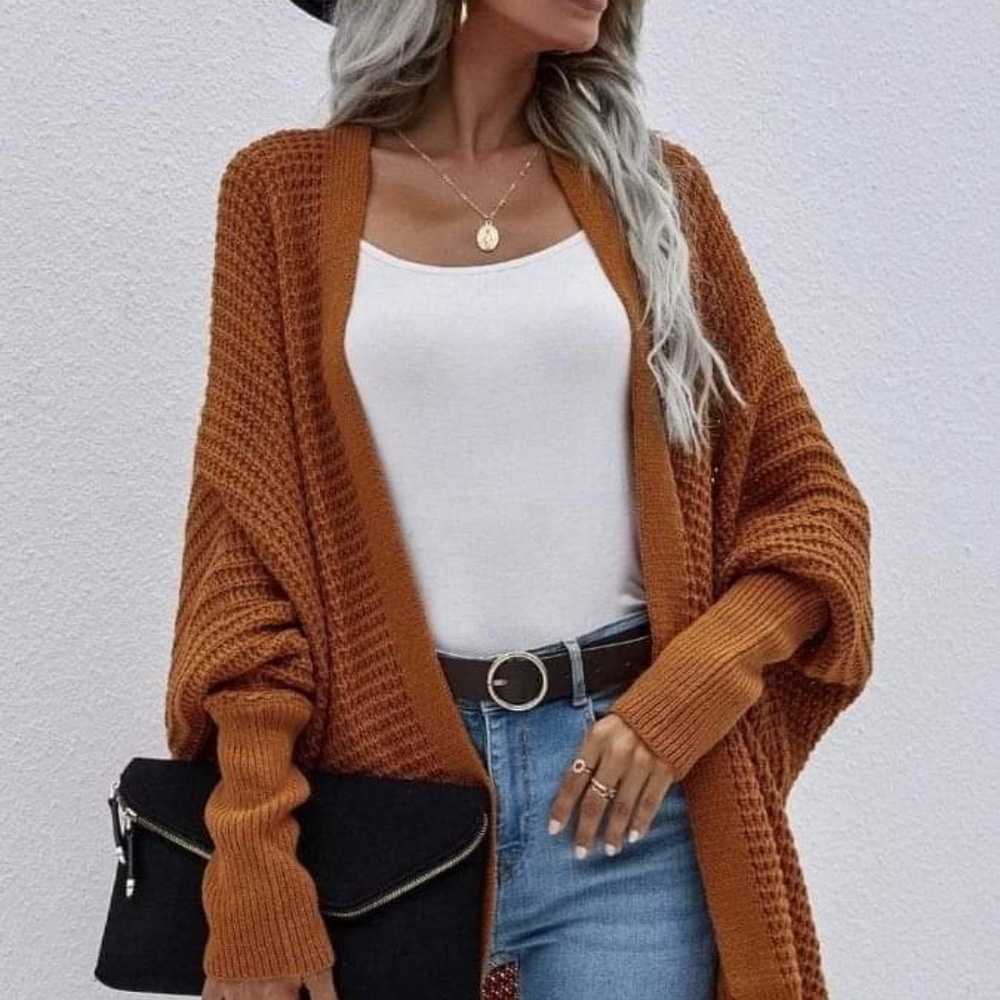 Sweater Weather Waffle Knit Rust Cardigan